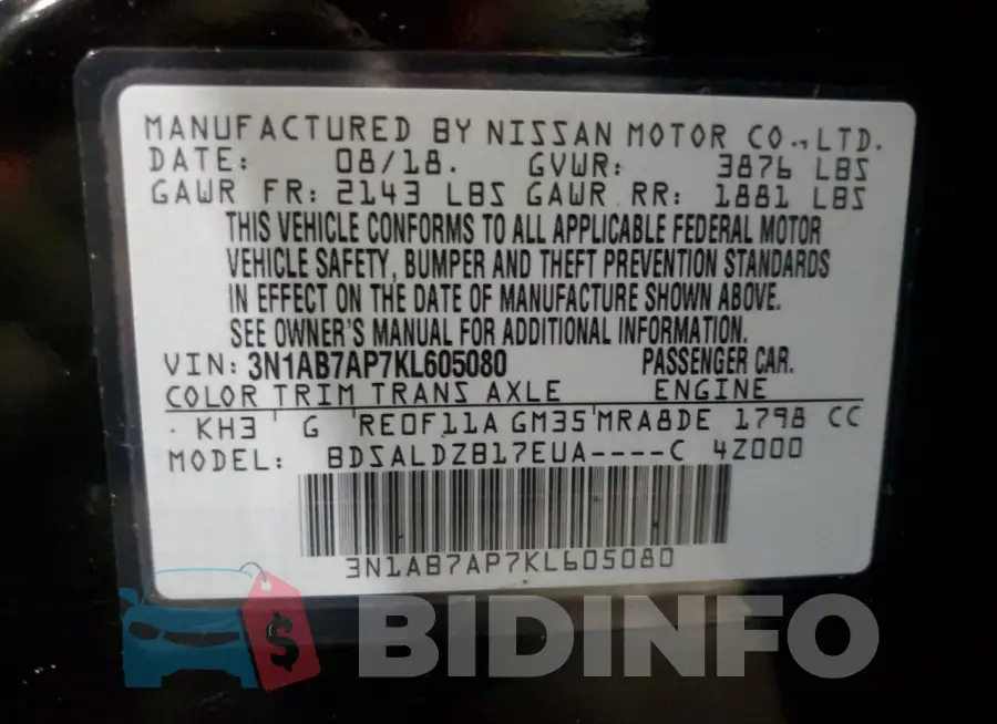 3N1AB7AP7KL605080 Photo# 13