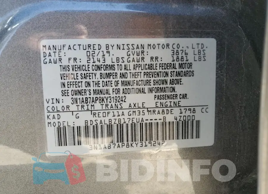 3N1AB7AP8KY319242 Photo# 12