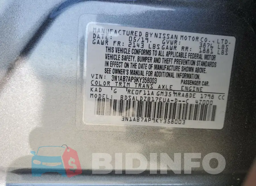 3N1AB7AP9KY358003 Photo# 13
