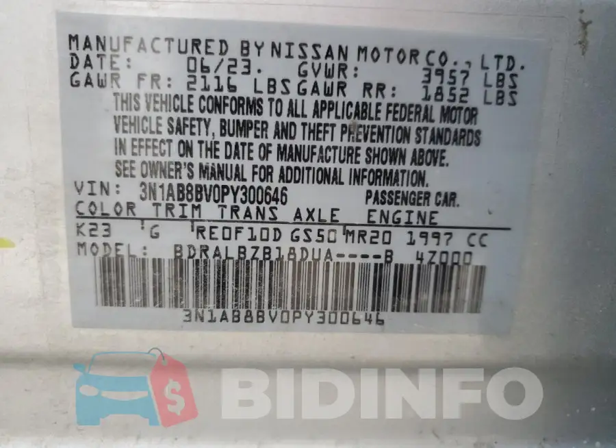 3N1AB8BV0PY300646 Photo# 13