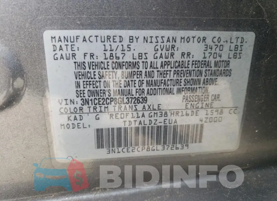 3N1CE2CP8GL372639 Photo# 12