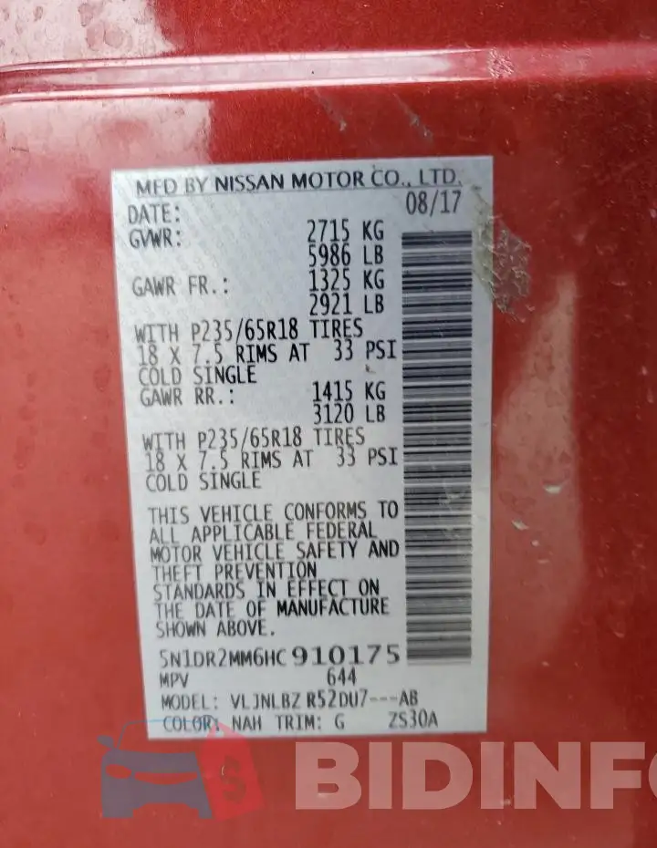 5N1DR2MM6HC910175 Photo# 13