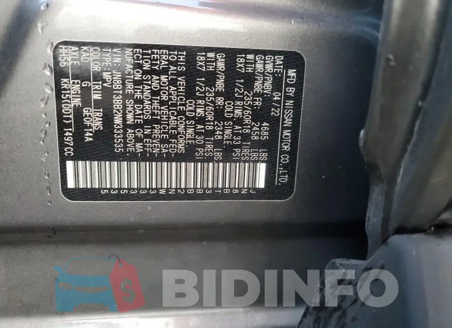 JN8BT3BB2NW333535 Photo# 12