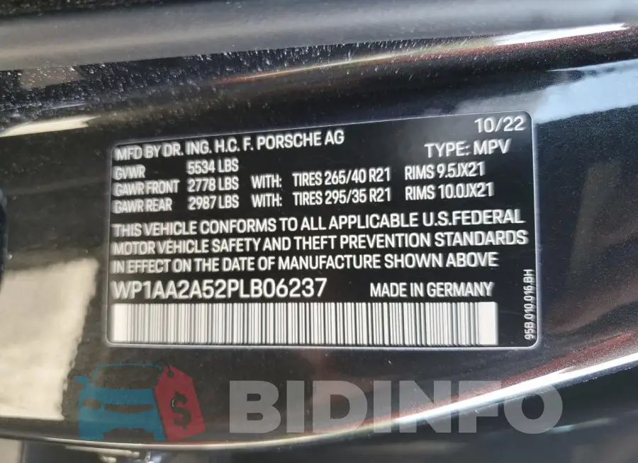 WP1AA2A52PLB06237 Photo# 13