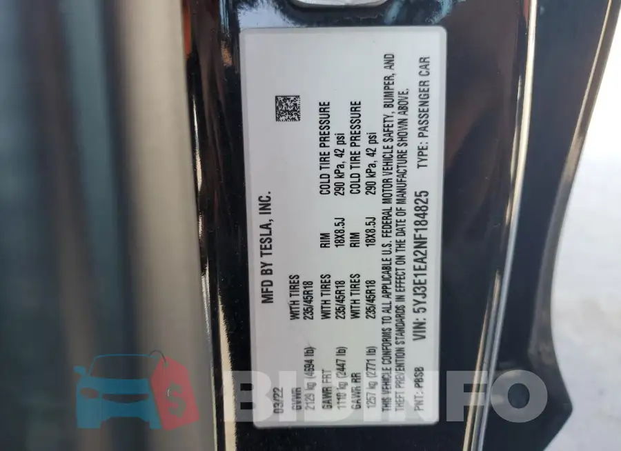 5YJ3E1EA2NF184825 Photo# 13