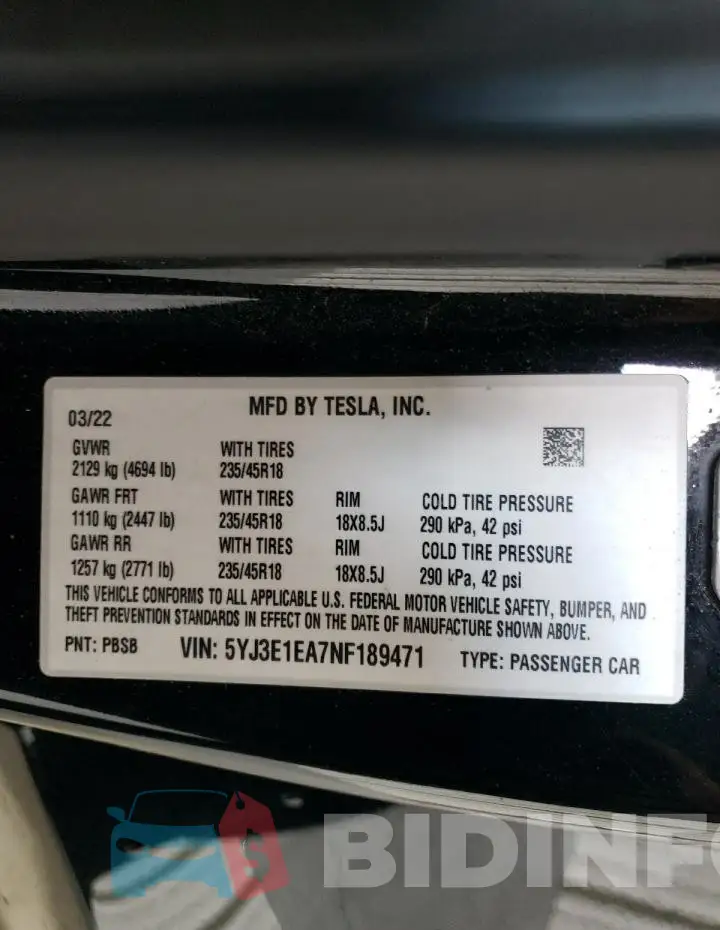 5YJ3E1EA7NF189471 Photo# 13