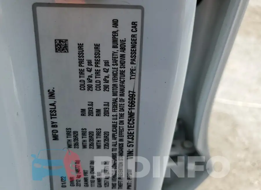 5YJ3E1EC5NF166997 Photo# 12