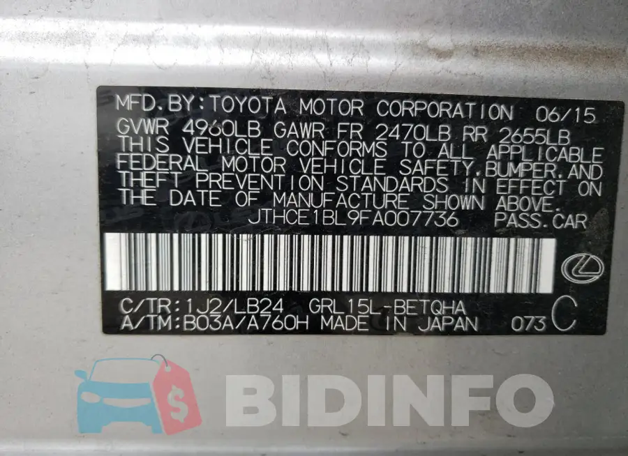 JTHCE1BL9FA007736 Photo# 13