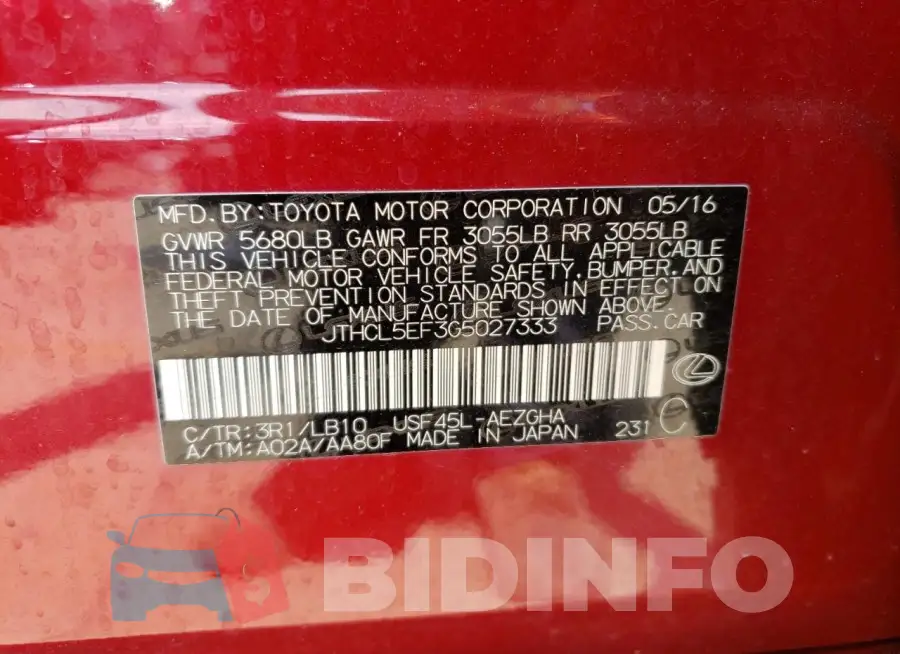 JTHCL5EF3G5027333 Photo# 12