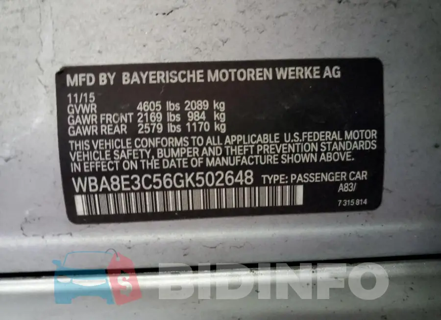 WBA8E3C56GK502648 Photo# 12