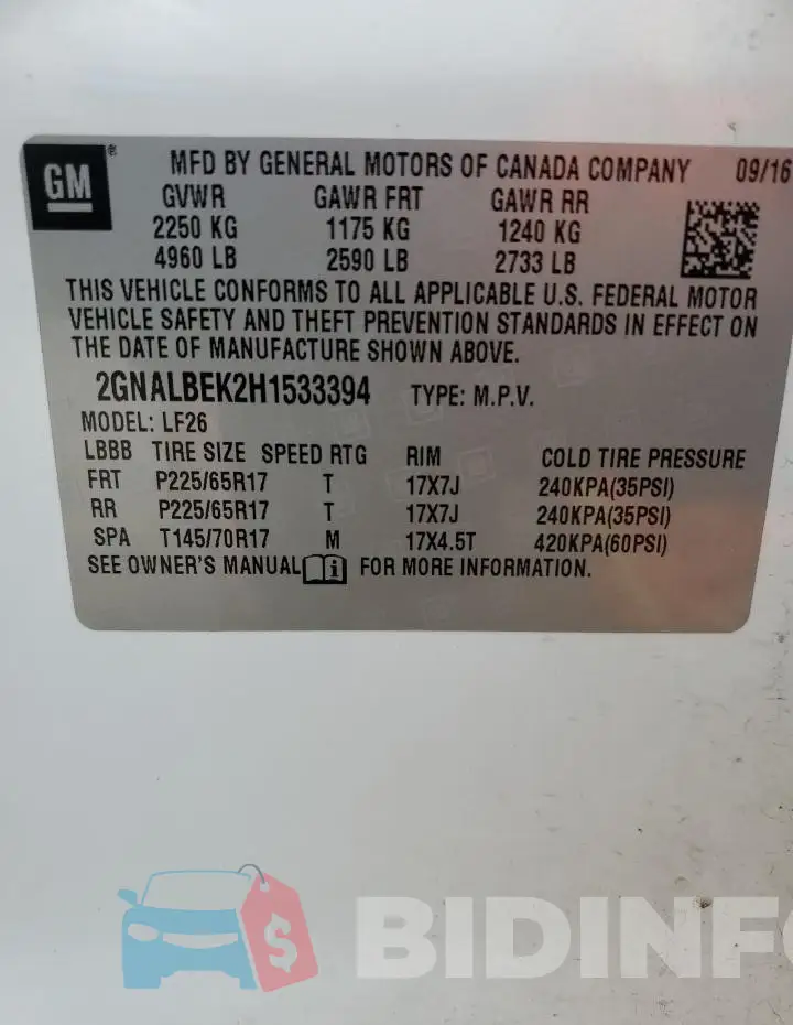 2GNALBEK2H1533394 Photo# 14