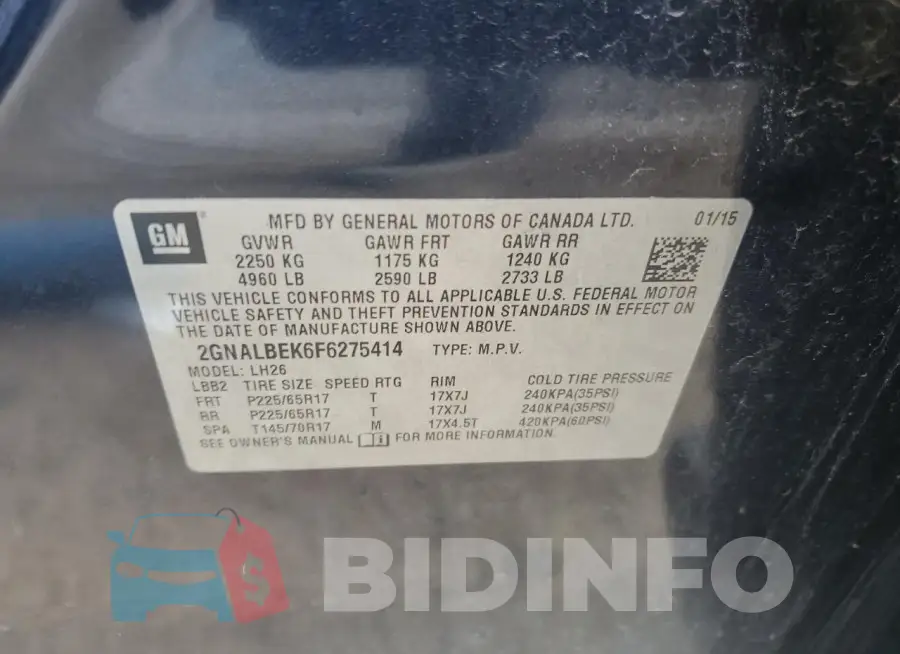2GNALBEK6F6275414 Photo# 12