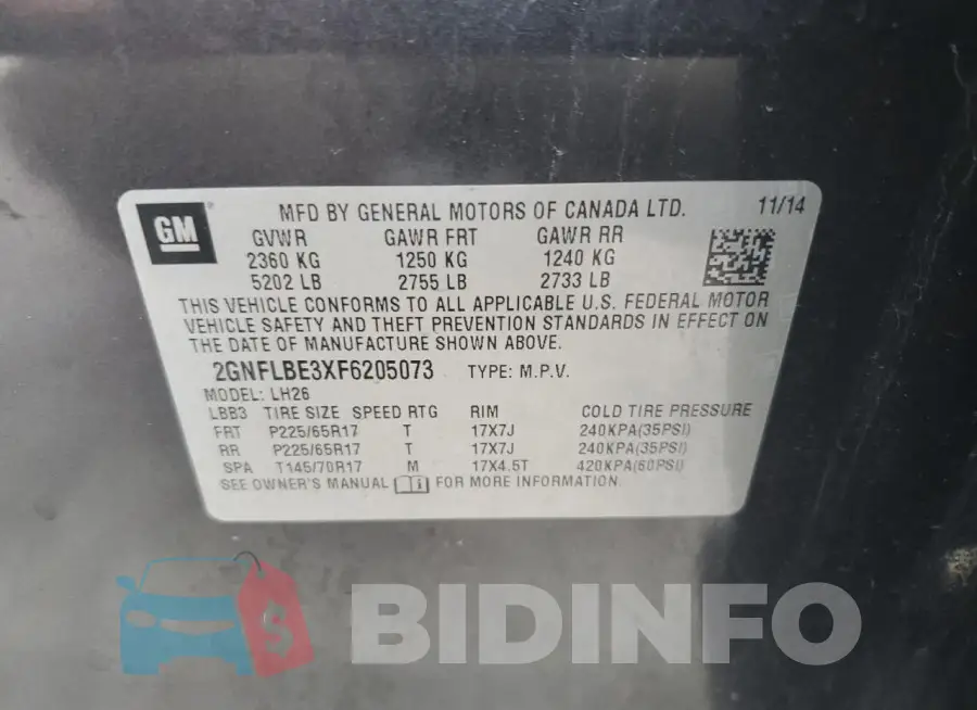 2GNFLBE3XF6205073 Photo# 14