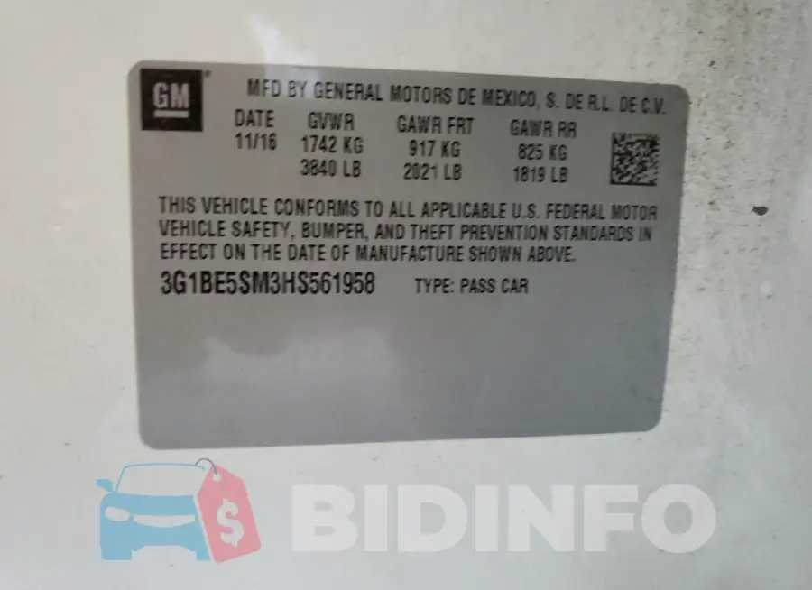3G1BE5SM3HS561958 Photo# 12
