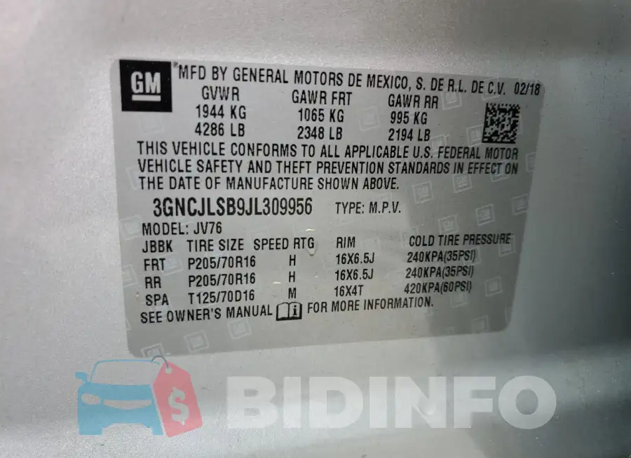 3GNCJLSB9JL309956 Photo# 14