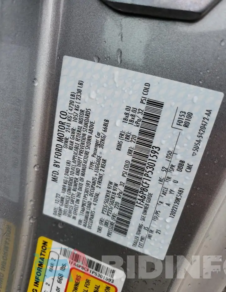 1FA6P8CF1P5301593 Photo# 12