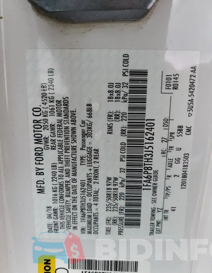 1FA6P8TH3J5162401 Photo# 12