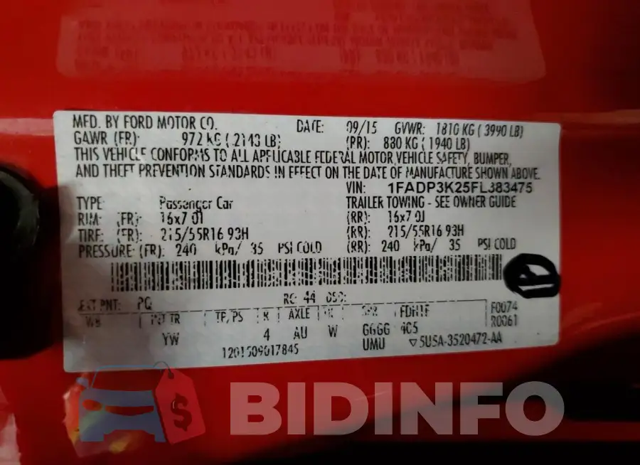 1FADP3K25FL383475 Photo# 13