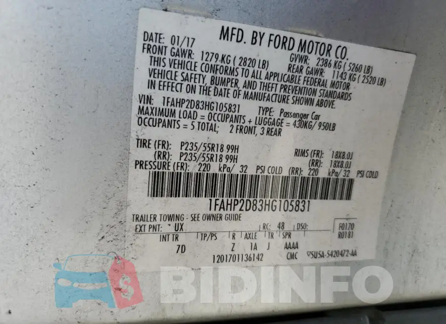 1FAHP2D83HG105831 Photo# 13