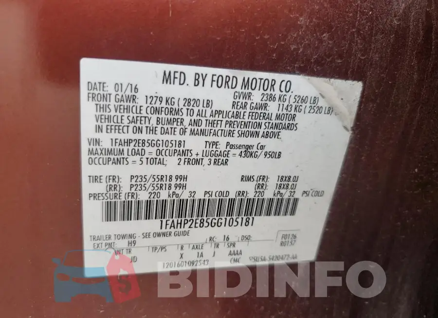 1FAHP2E85GG105181 Photo# 12