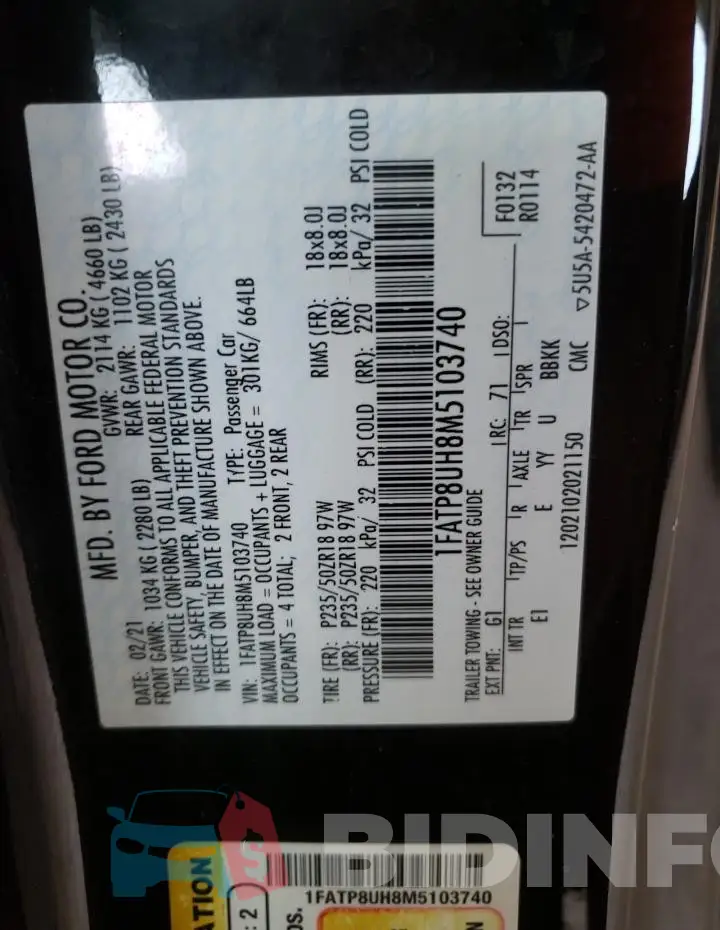 1FATP8UH8M5103740 Photo# 12