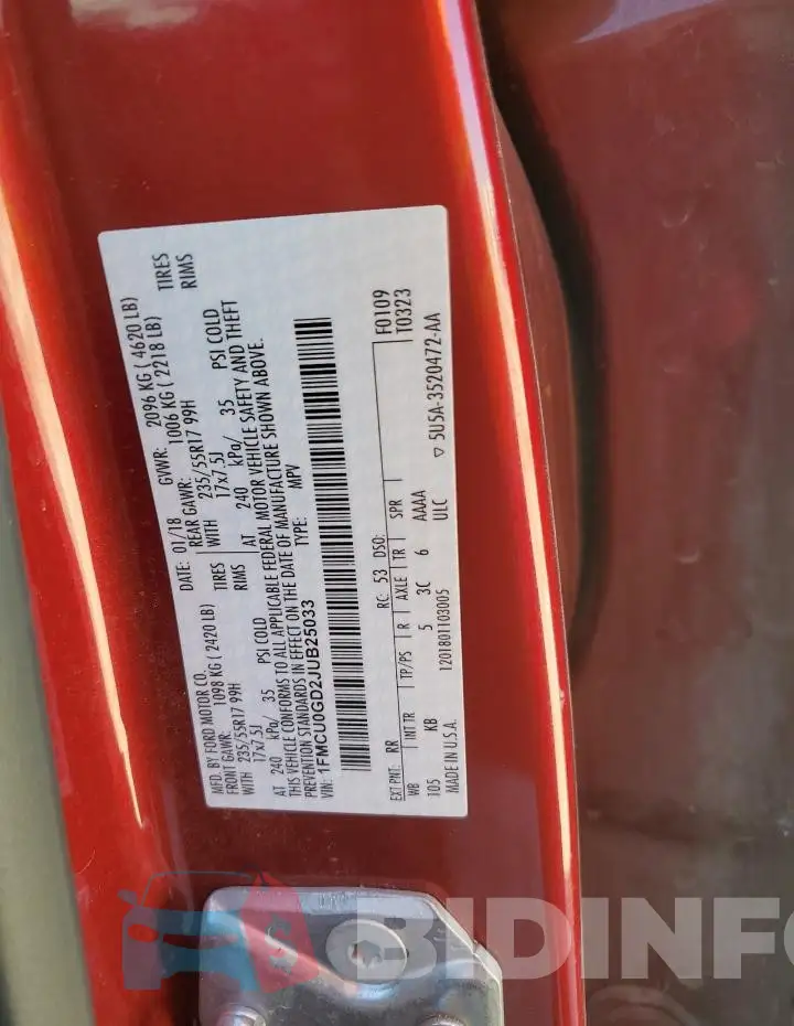 1FMCU0GD2JUB25033 Photo# 12