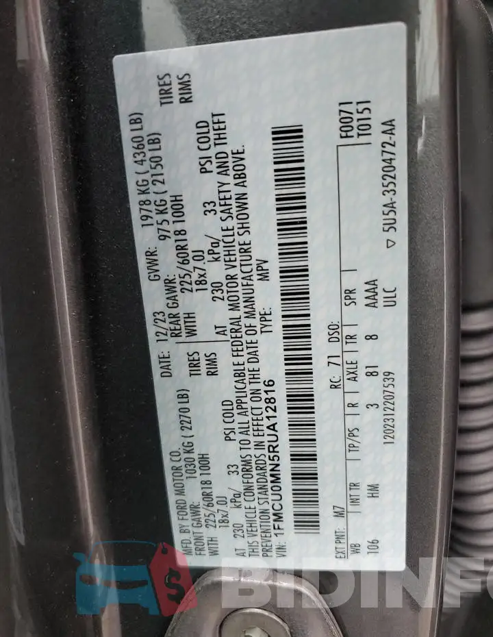 1FMCU0MN5RUA12816 Photo# 12