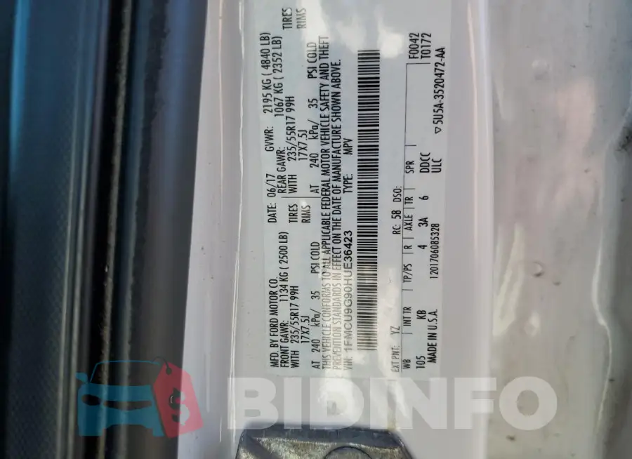 1FMCU9G90HUE36423 Photo# 13