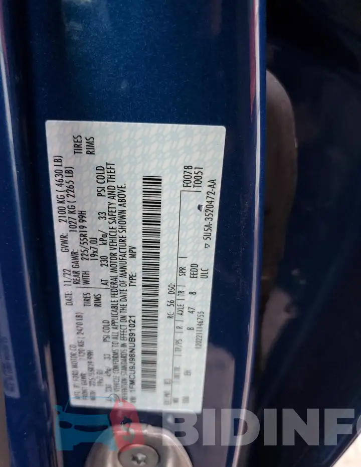1FMCU9J98NUB91021 Photo# 12