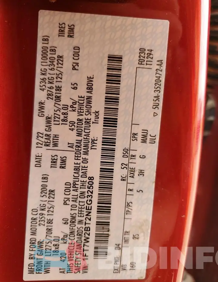 1FT7W2BT2NEG32508 Photo# 12