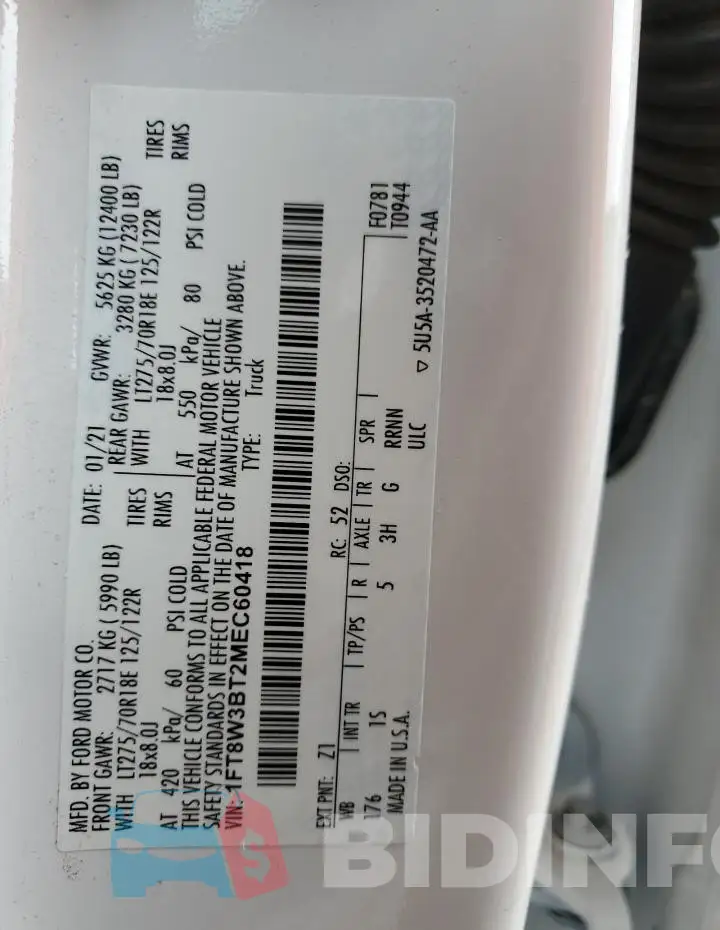 1FT8W3BT2MEC60418 Photo# 12