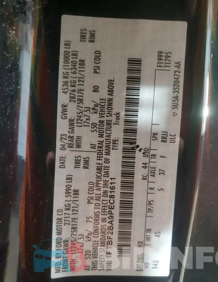 1FTBF2BA9PEC81611 Photo# 12
