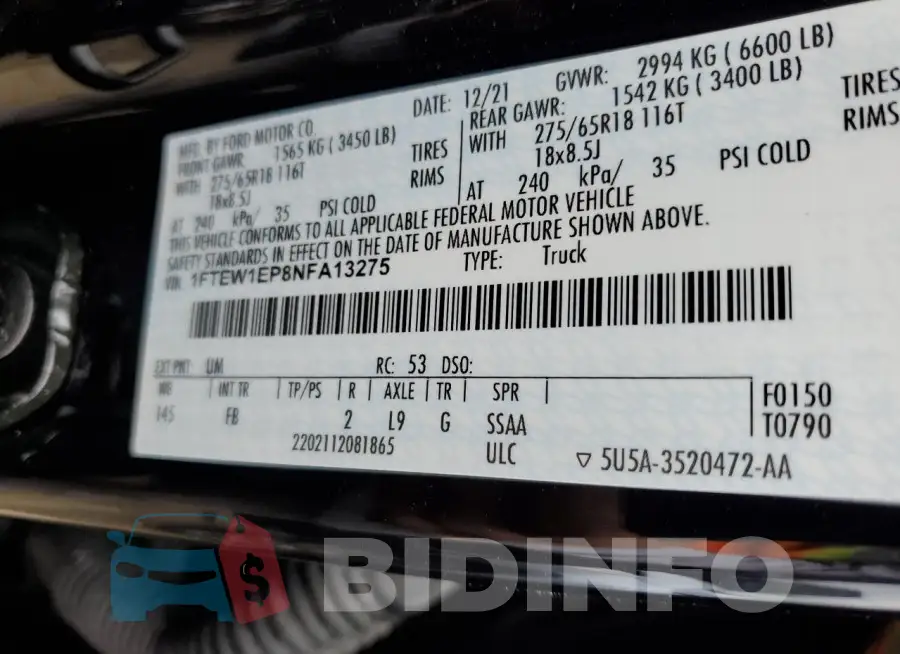 1FTEW1EP8NFA13275 Photo# 12