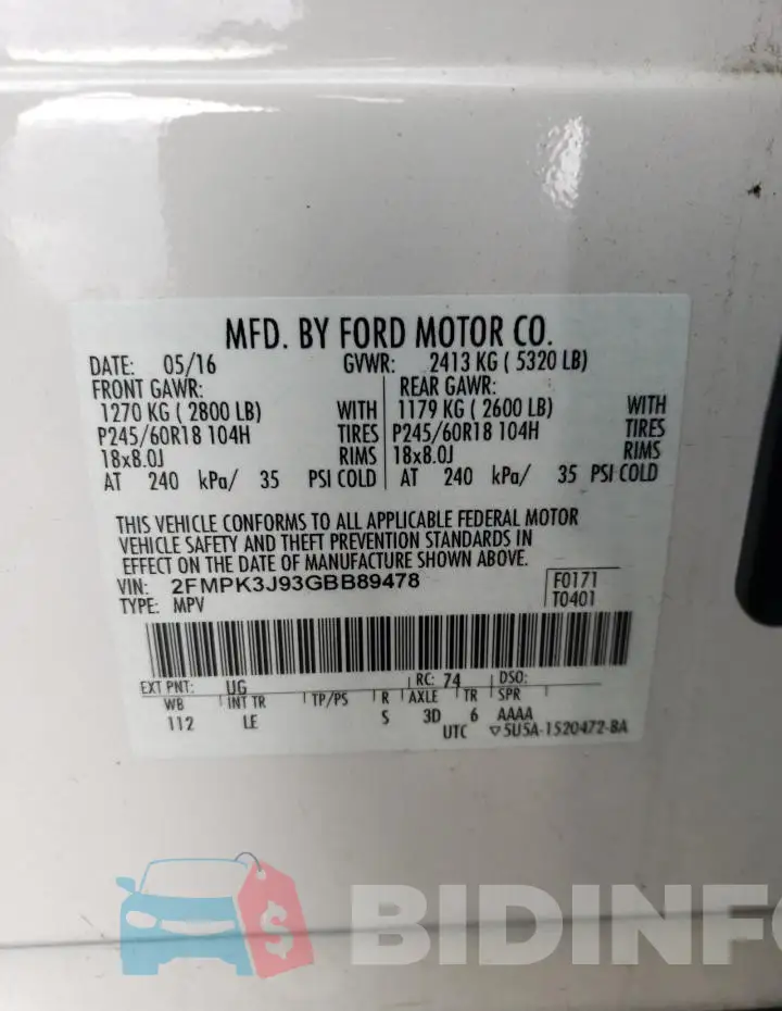 2FMPK3J93GBB89478 Photo# 13