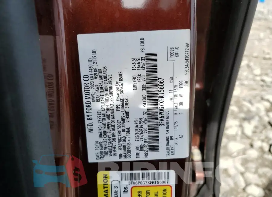 3FA6P0G7XFR156067 Photo# 13