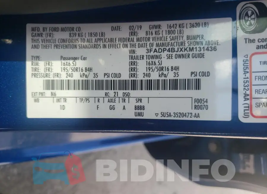 3FADP4BJXKM131436 Photo# 12