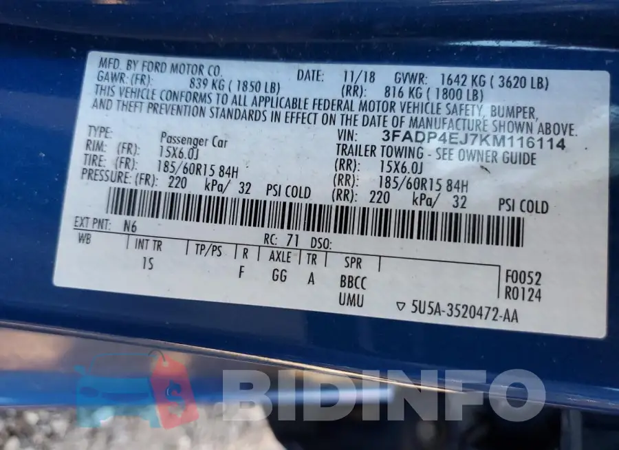 3FADP4EJ7KM116114 Photo# 12