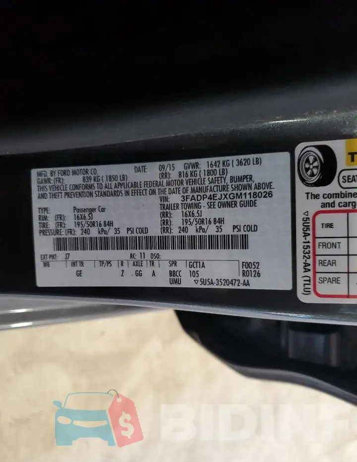3FADP4EJXGM118026 Photo# 12