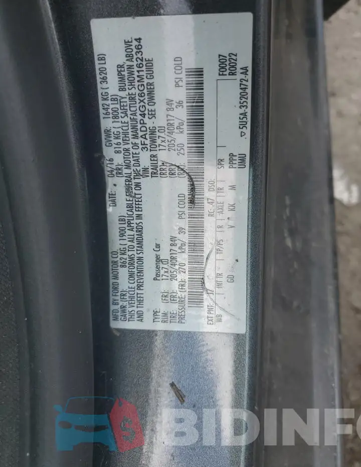 3FADP4GX6GM162364 Photo# 13
