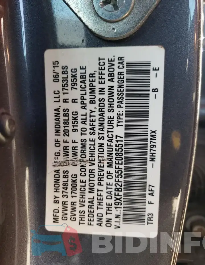 19XFB2F55FE085517 Photo# 12