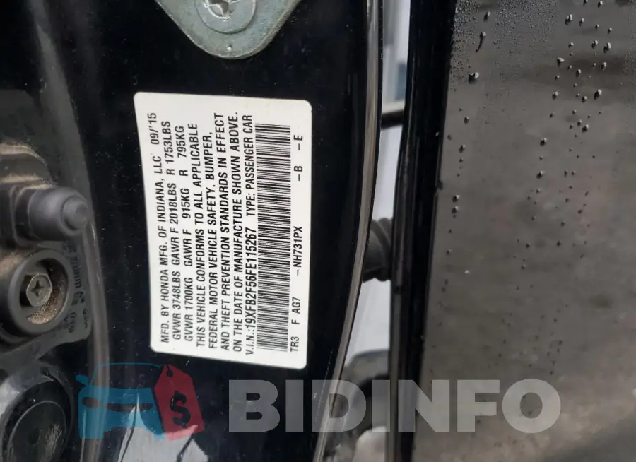 19XFB2F56FE115267 Photo# 12