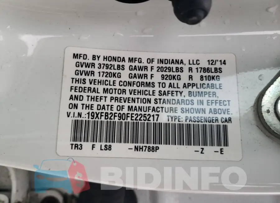 19XFB2F90FE225217 Photo# 12