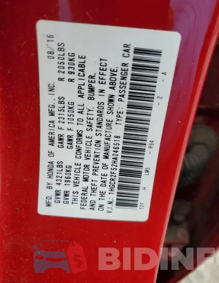 1HGCR2F52HA046518 Photo# 12