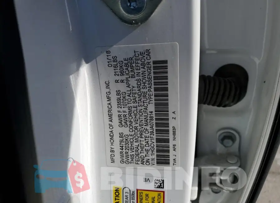 1HGCV1F39JA078814 Photo# 13