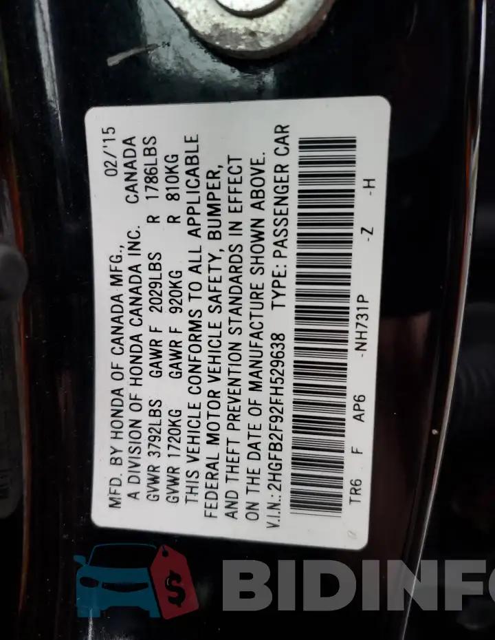 2HGFB2F92FH529638 Photo# 12