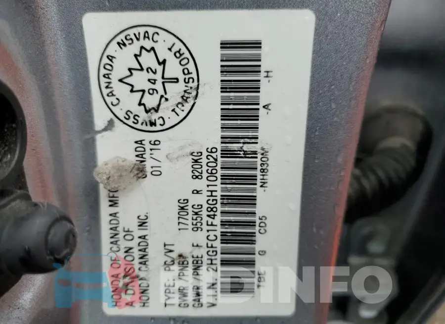 2HGFC1F48GH106026 Photo# 12
