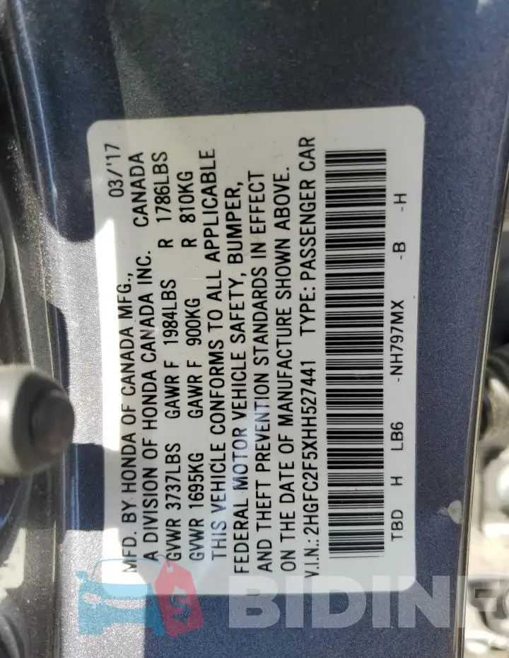 2HGFC2F5XHH527441 Photo# 12