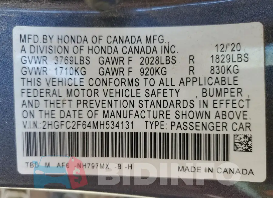 2HGFC2F64MH534131 Photo# 13