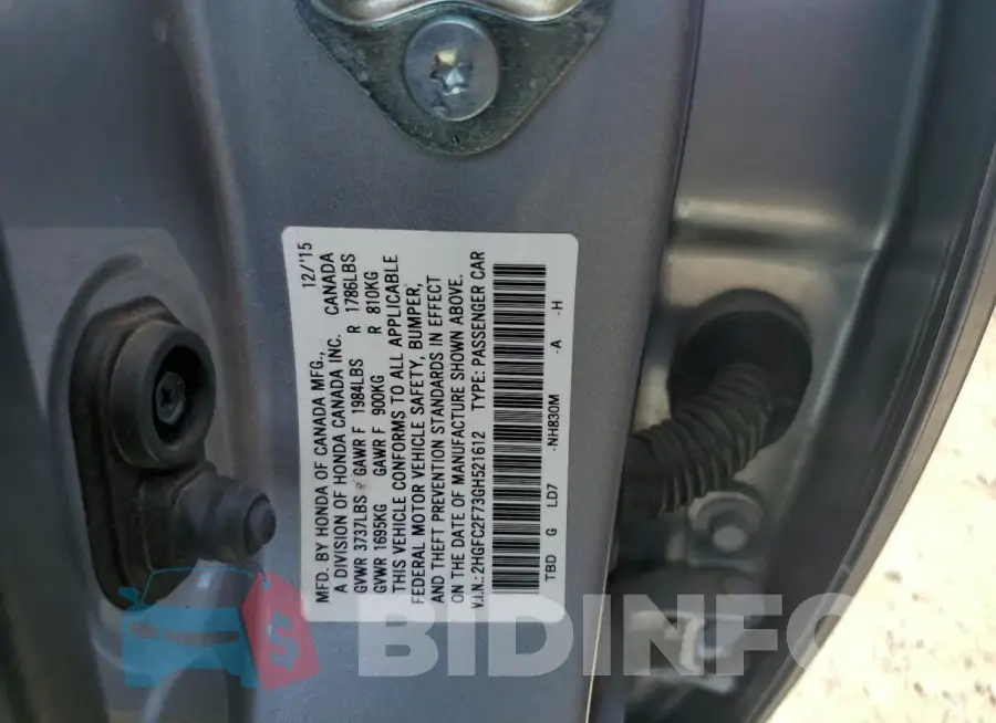 2HGFC2F73GH521612 Photo# 12