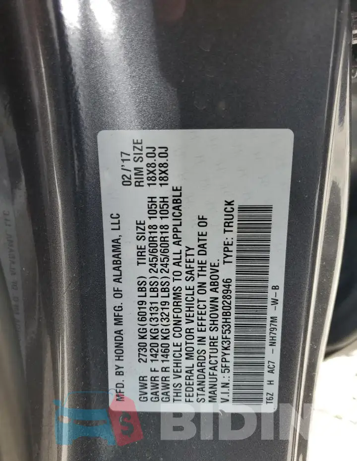5FPYK3F53HB028946 Photo# 12